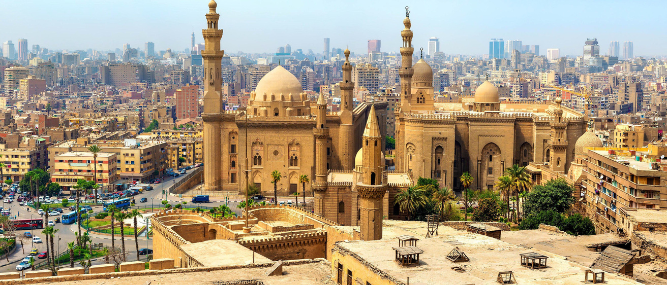 View of the Mosques of Sultan Hassan and Al-Rifai in Cairo, Egypt