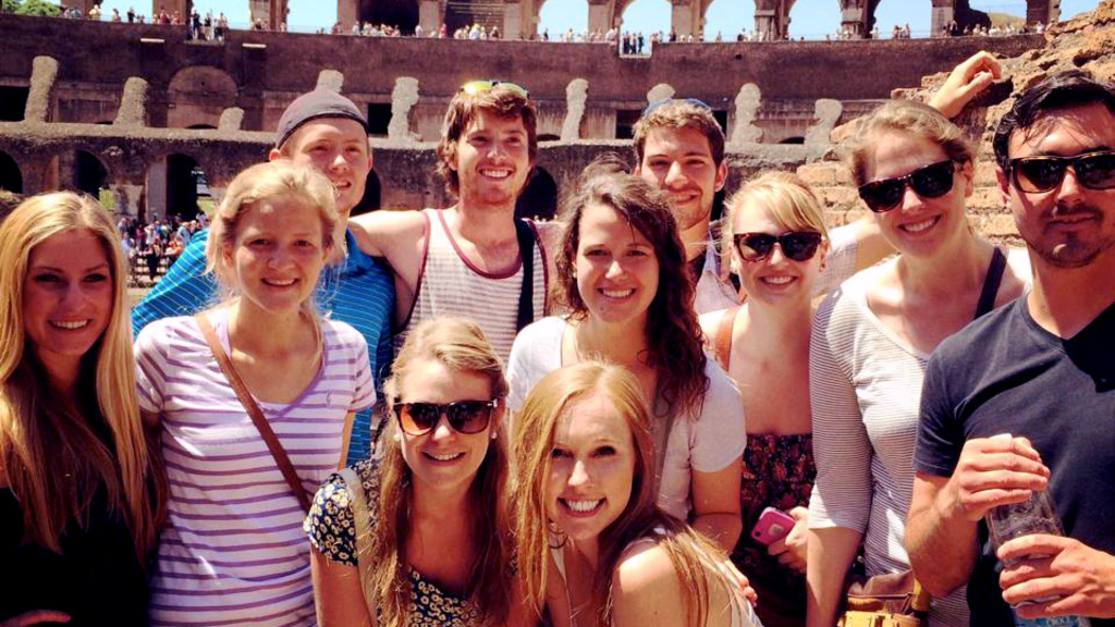 Students outside the Colosseum in Rome.